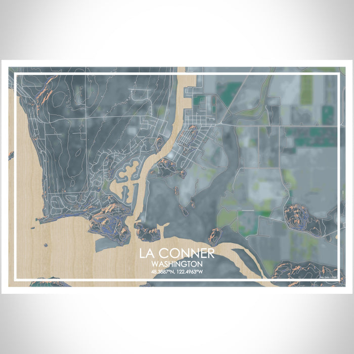 La Conner Washington Map Print Landscape Orientation in Afternoon Style With Shaded Background
