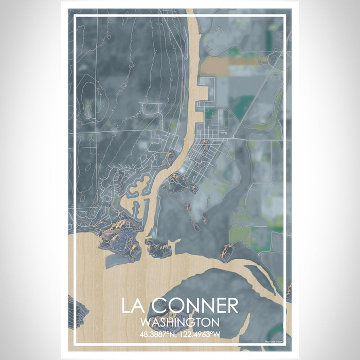 La Conner Washington Map Print Portrait Orientation in Afternoon Style With Shaded Background