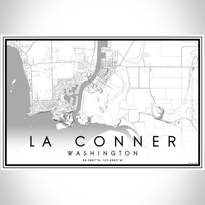 La Conner Washington Map Print Landscape Orientation in Classic Style With Shaded Background