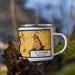 Right View Custom La Conner Washington Map Enamel Mug in Ember on Grass With Trees in Background
