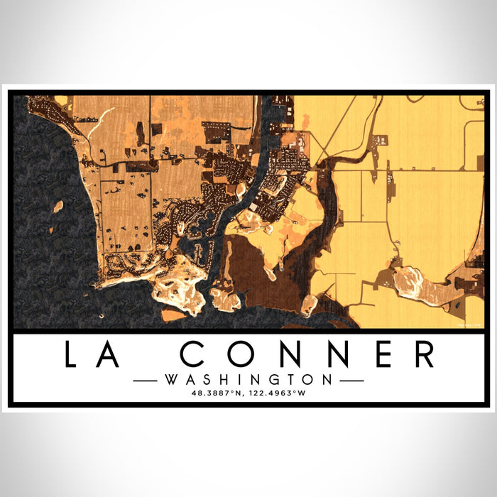 La Conner Washington Map Print Landscape Orientation in Ember Style With Shaded Background