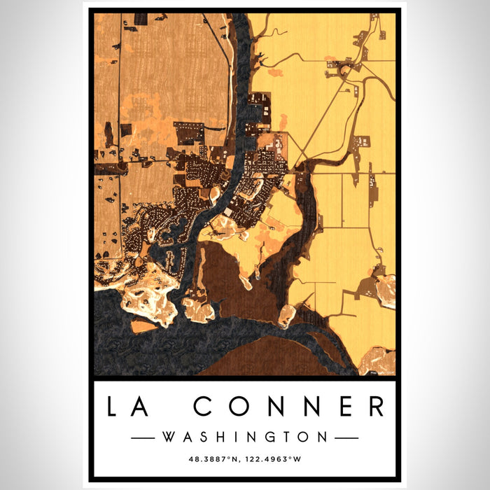 La Conner Washington Map Print Portrait Orientation in Ember Style With Shaded Background
