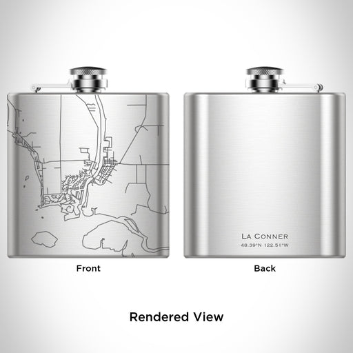 Rendered View of La Conner Washington Map Engraving on 6oz Stainless Steel Flask