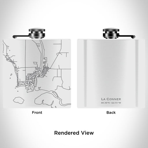 Rendered View of La Conner Washington Map Engraving on 6oz Stainless Steel Flask in White