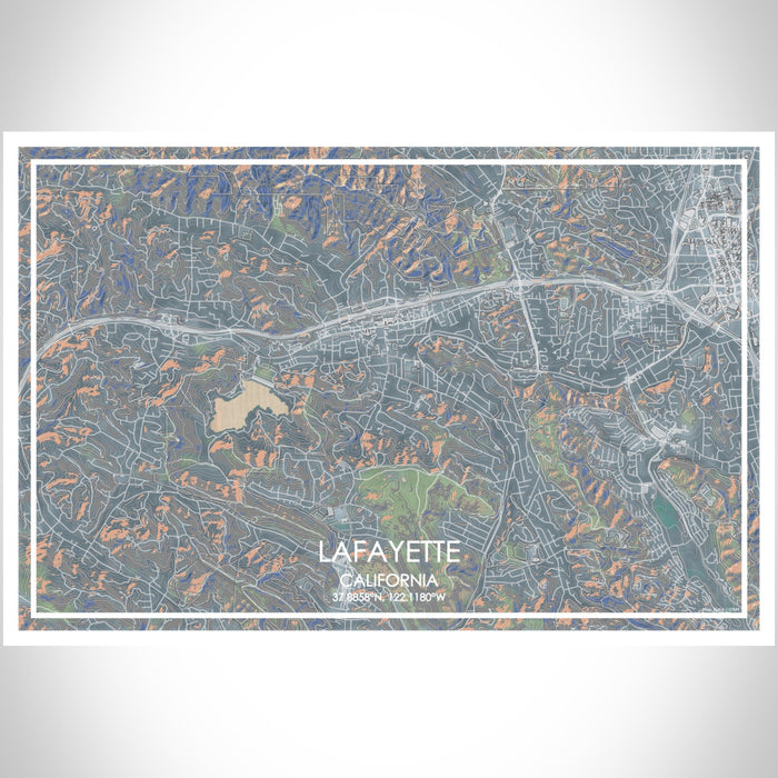 Lafayette California Map Print Landscape Orientation in Afternoon Style With Shaded Background