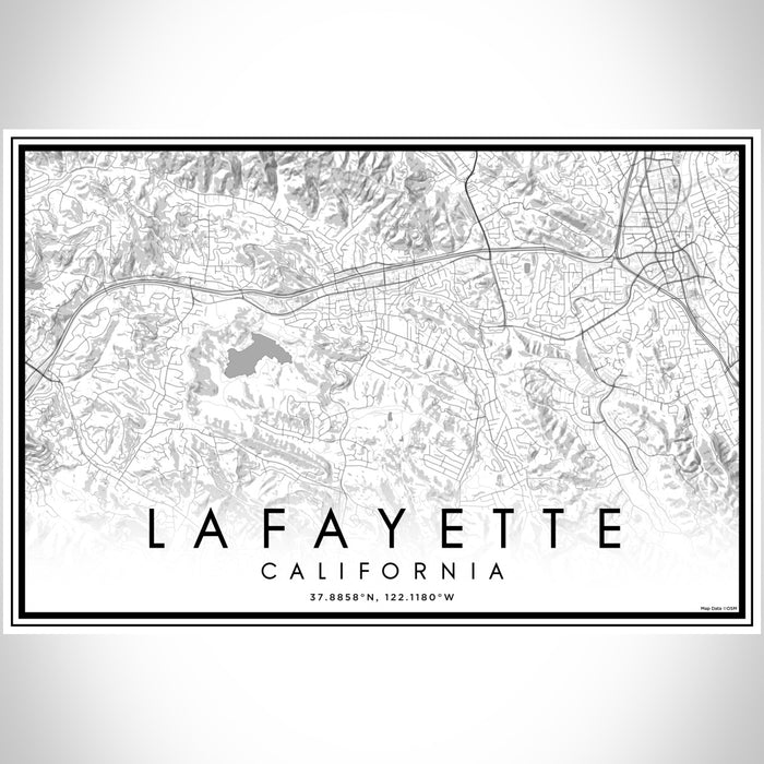 Lafayette California Map Print Landscape Orientation in Classic Style With Shaded Background