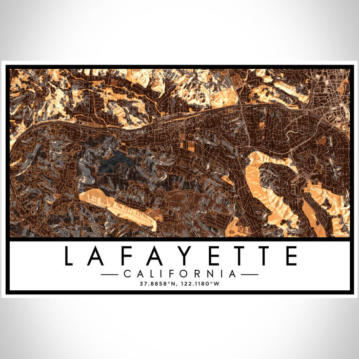 Lafayette California Map Print Landscape Orientation in Ember Style With Shaded Background
