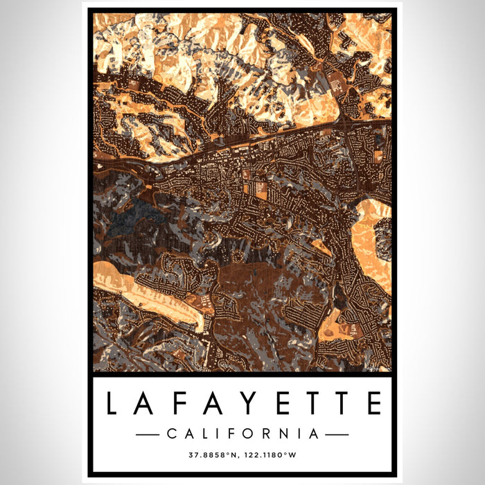 Lafayette California Map Print Portrait Orientation in Ember Style With Shaded Background