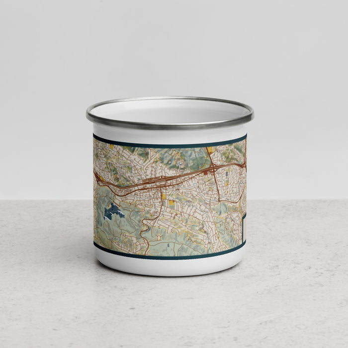 Front View Custom Lafayette California Map Enamel Mug in Woodblock