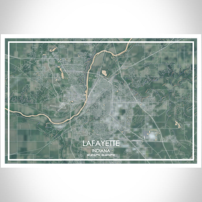 Lafayette Indiana Map Print Landscape Orientation in Afternoon Style With Shaded Background