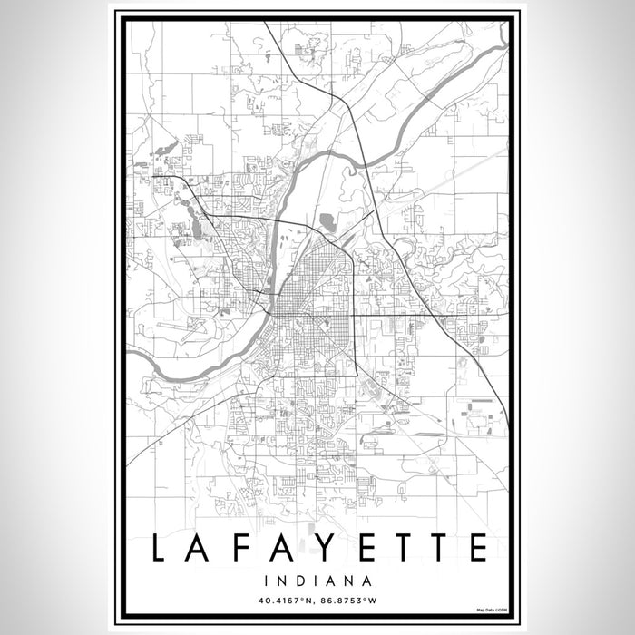 Lafayette Indiana Map Print Portrait Orientation in Classic Style With Shaded Background