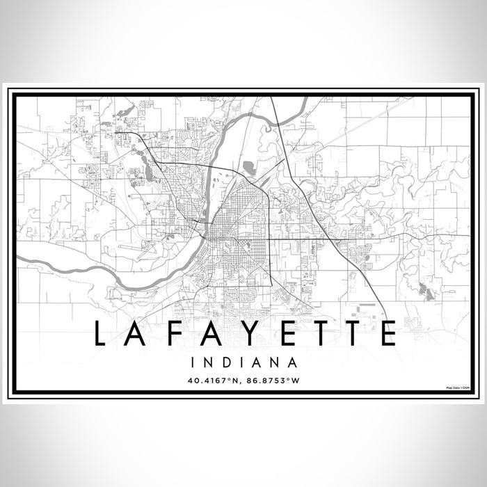 Lafayette Indiana Map Print Landscape Orientation in Classic Style With Shaded Background