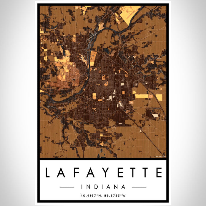 Lafayette Indiana Map Print Portrait Orientation in Ember Style With Shaded Background