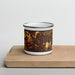 Front View Custom Lafayette Indiana Map Enamel Mug in Ember on Cutting Board