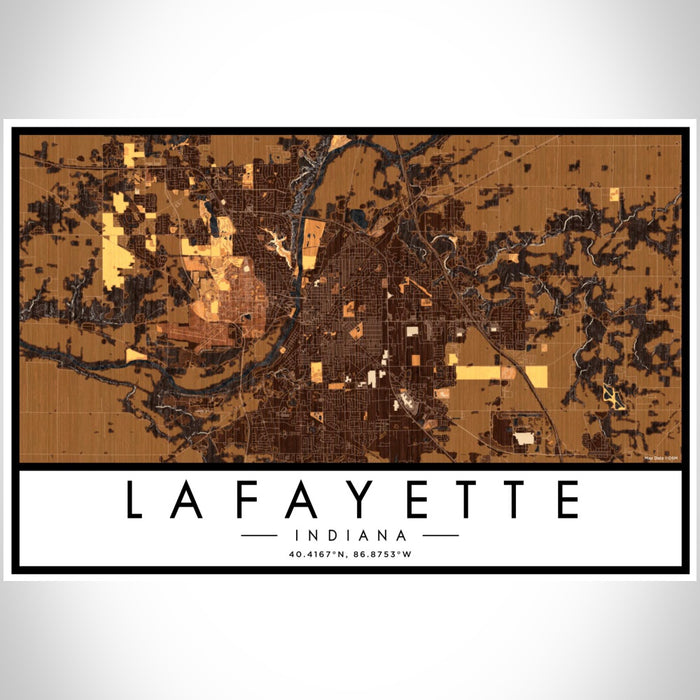 Lafayette Indiana Map Print Landscape Orientation in Ember Style With Shaded Background
