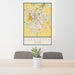 24x36 Lafayette Indiana Map Print Portrait Orientation in Woodblock Style Behind 2 Chairs Table and Potted Plant