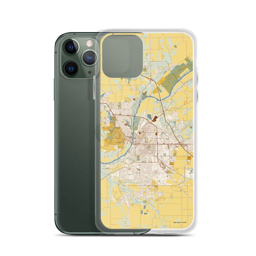 Custom Lafayette Indiana Map Phone Case in Woodblock on Table with Laptop and Plant