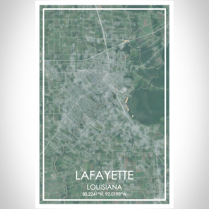 Lafayette Louisiana Map Print Portrait Orientation in Afternoon Style With Shaded Background