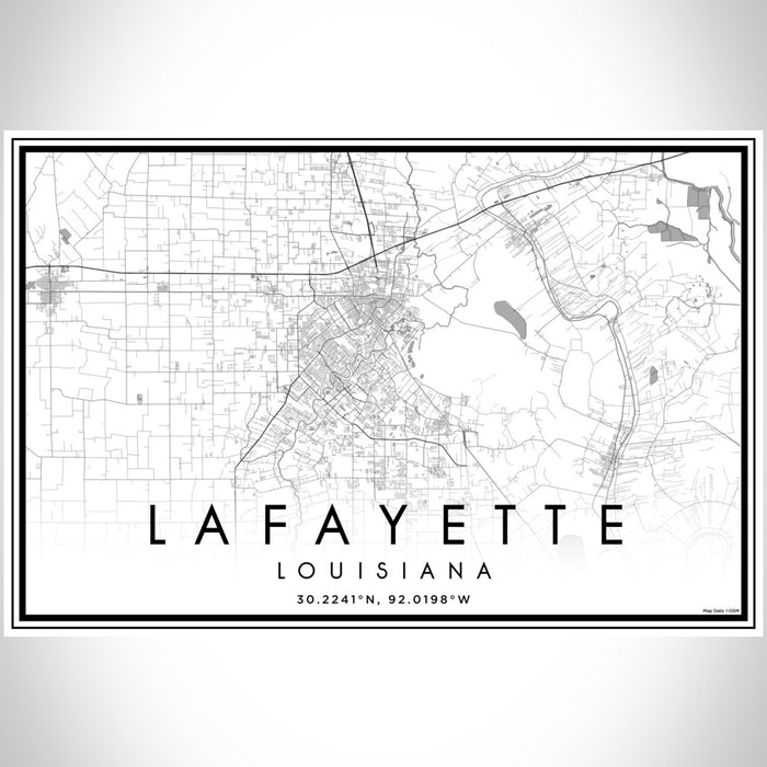 Lafayette Louisiana Map Print Landscape Orientation in Classic Style With Shaded Background