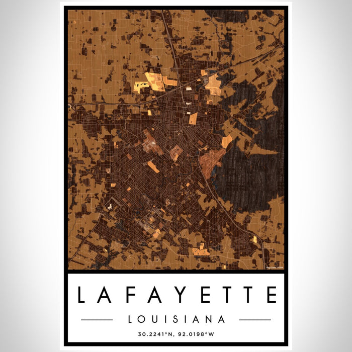 Lafayette Louisiana Map Print Portrait Orientation in Ember Style With Shaded Background