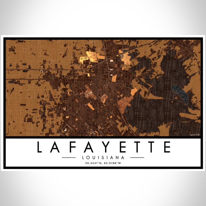 Lafayette Louisiana Map Print Landscape Orientation in Ember Style With Shaded Background