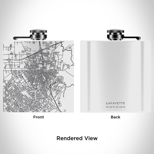 Rendered View of Lafayette Louisiana Map Engraving on 6oz Stainless Steel Flask in White