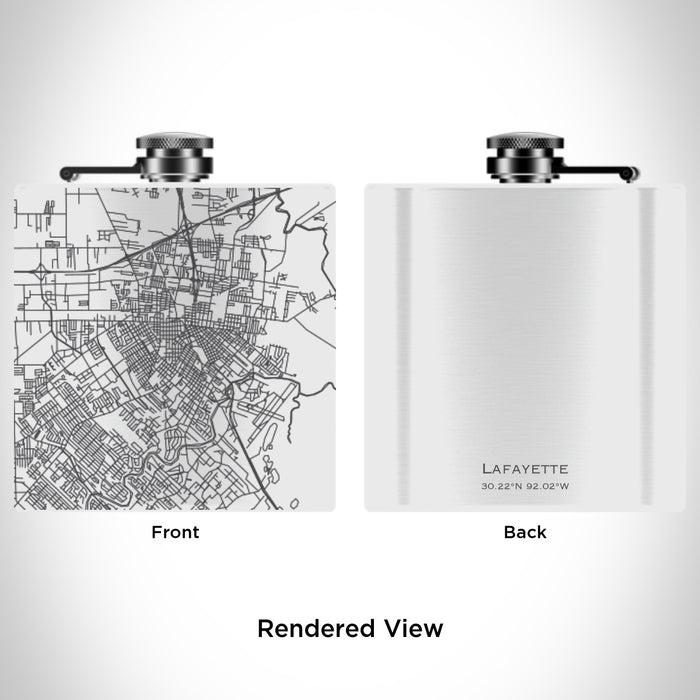 Rendered View of Lafayette Louisiana Map Engraving on 6oz Stainless Steel Flask in White