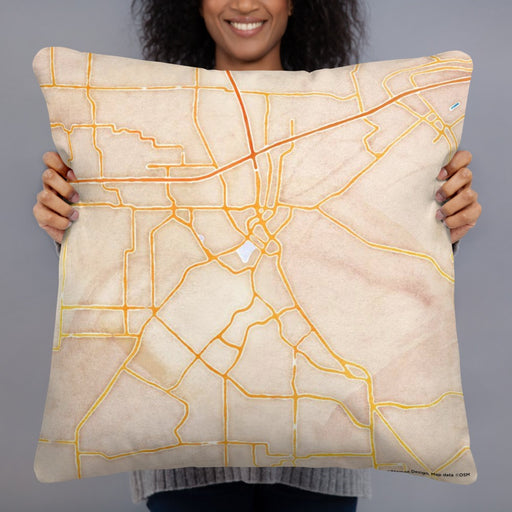 Person holding 22x22 Custom Lafayette Louisiana Map Throw Pillow in Watercolor