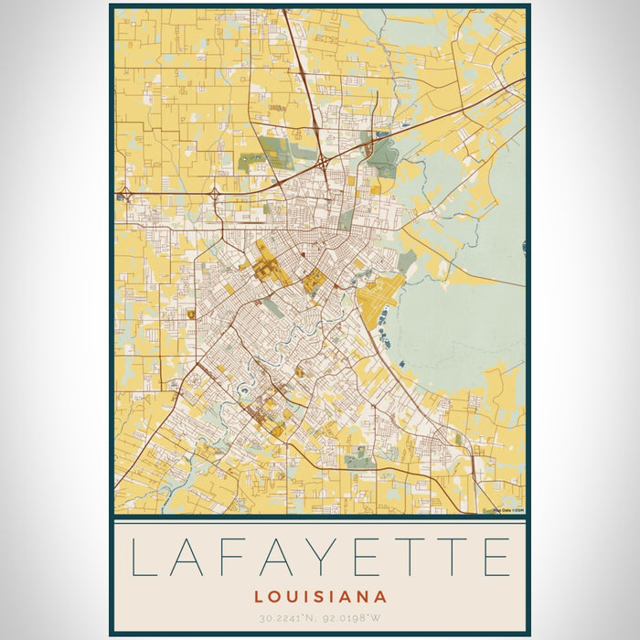 Lafayette Louisiana Map Print Portrait Orientation in Woodblock Style With Shaded Background