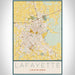 Lafayette Louisiana Map Print Portrait Orientation in Woodblock Style With Shaded Background