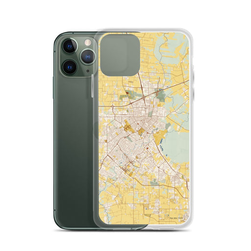 Custom Lafayette Louisiana Map Phone Case in Woodblock on Table with Laptop and Plant