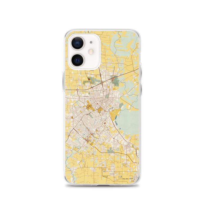 Custom Lafayette Louisiana Map iPhone 12 Phone Case in Woodblock