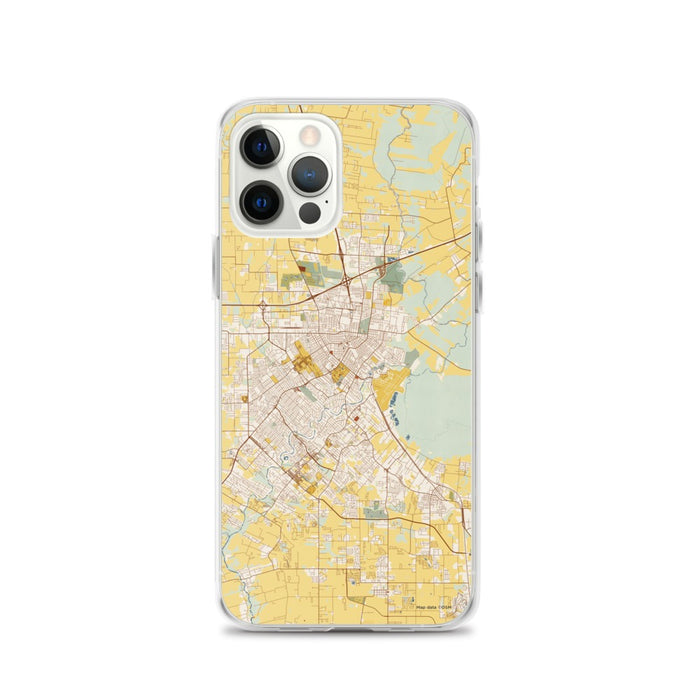 Custom Lafayette Louisiana Map iPhone 12 Pro Phone Case in Woodblock