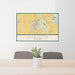 24x36 Lafayette Louisiana Map Print Landscape Orientation in Woodblock Style Behind 2 Chairs Table and Potted Plant