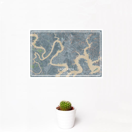 12x18 Lago Vista Texas Map Print Landscape Orientation in Afternoon Style With Small Cactus Plant in White Planter