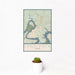12x18 Lago Vista Texas Map Print Portrait Orientation in Woodblock Style With Small Cactus Plant in White Planter