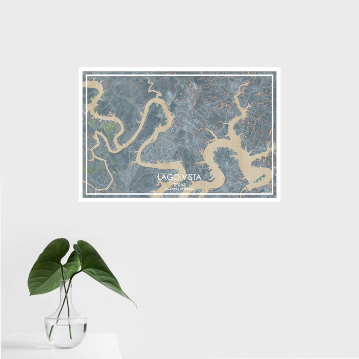 16x24 Lago Vista Texas Map Print Landscape Orientation in Afternoon Style With Tropical Plant Leaves in Water