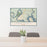 24x36 Lago Vista Texas Map Print Lanscape Orientation in Woodblock Style Behind 2 Chairs Table and Potted Plant