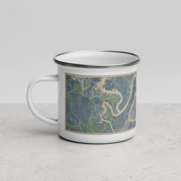 Left View Custom Lago Vista Texas Map Enamel Mug in Afternoon