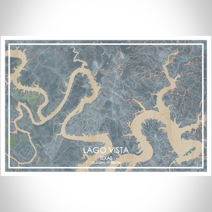 Lago Vista Texas Map Print Landscape Orientation in Afternoon Style With Shaded Background