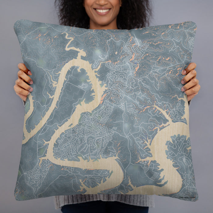 Person holding 22x22 Custom Lago Vista Texas Map Throw Pillow in Afternoon