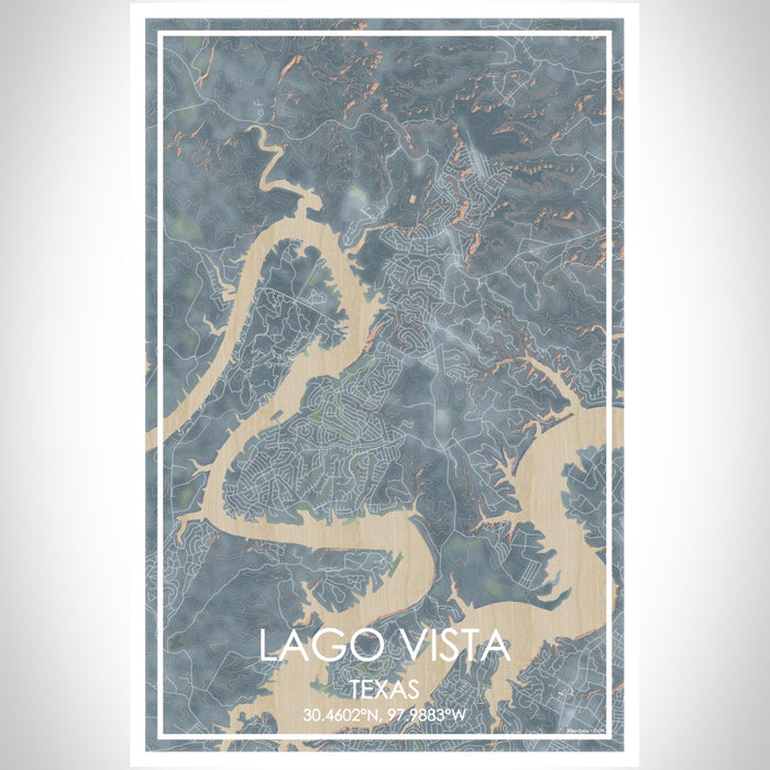 Lago Vista Texas Map Print Portrait Orientation in Afternoon Style With Shaded Background