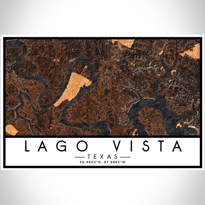 Lago Vista Texas Map Print Landscape Orientation in Ember Style With Shaded Background