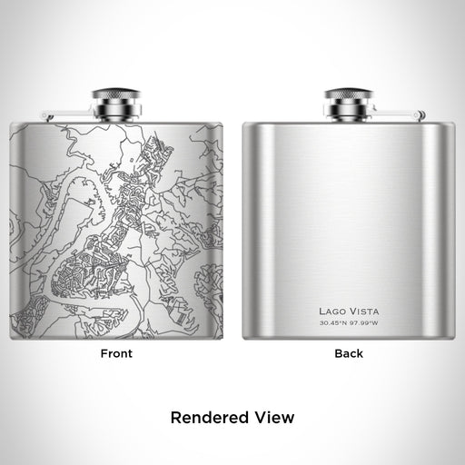 Rendered View of Lago Vista Texas Map Engraving on 6oz Stainless Steel Flask