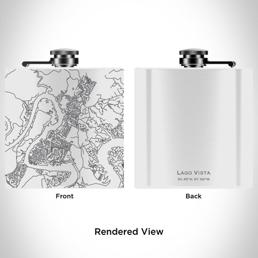 Rendered View of Lago Vista Texas Map Engraving on 6oz Stainless Steel Flask in White