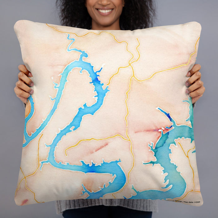 Person holding 22x22 Custom Lago Vista Texas Map Throw Pillow in Watercolor