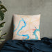 Custom Lago Vista Texas Map Throw Pillow in Watercolor on Bedding Against Wall