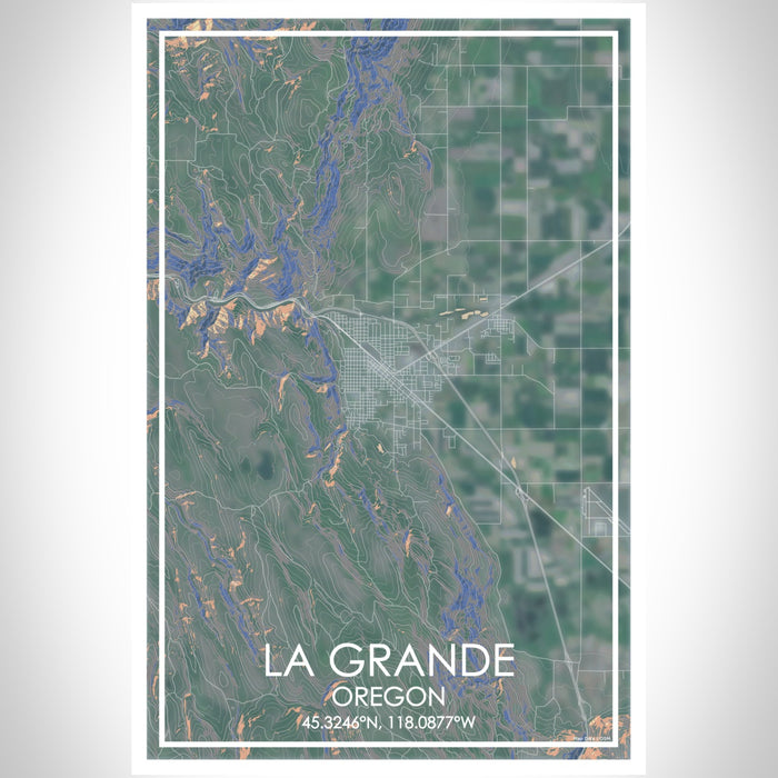 La Grande Oregon Map Print Portrait Orientation in Afternoon Style With Shaded Background