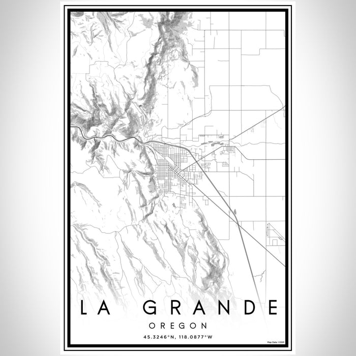La Grande Oregon Map Print Portrait Orientation in Classic Style With Shaded Background