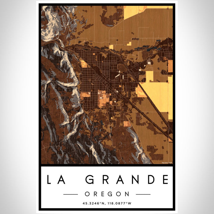 La Grande Oregon Map Print Portrait Orientation in Ember Style With Shaded Background